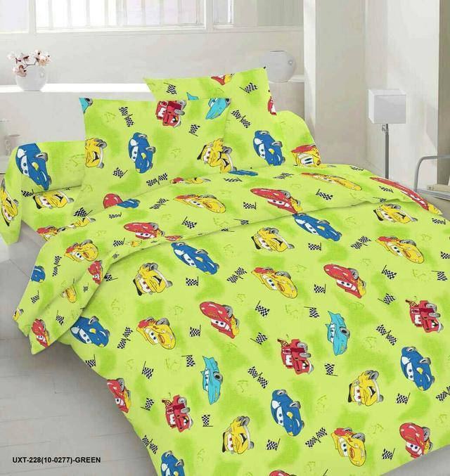 

Детский полуторный комплект постельного белья "Тачки Маквин на салатовом", Голубой