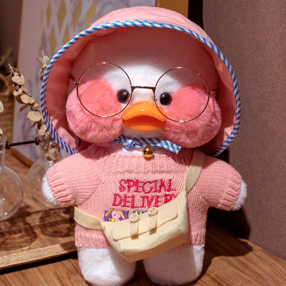 

Мягкая игрушка утка Lalafanfan duck Лалафанфан Розовый с панамой