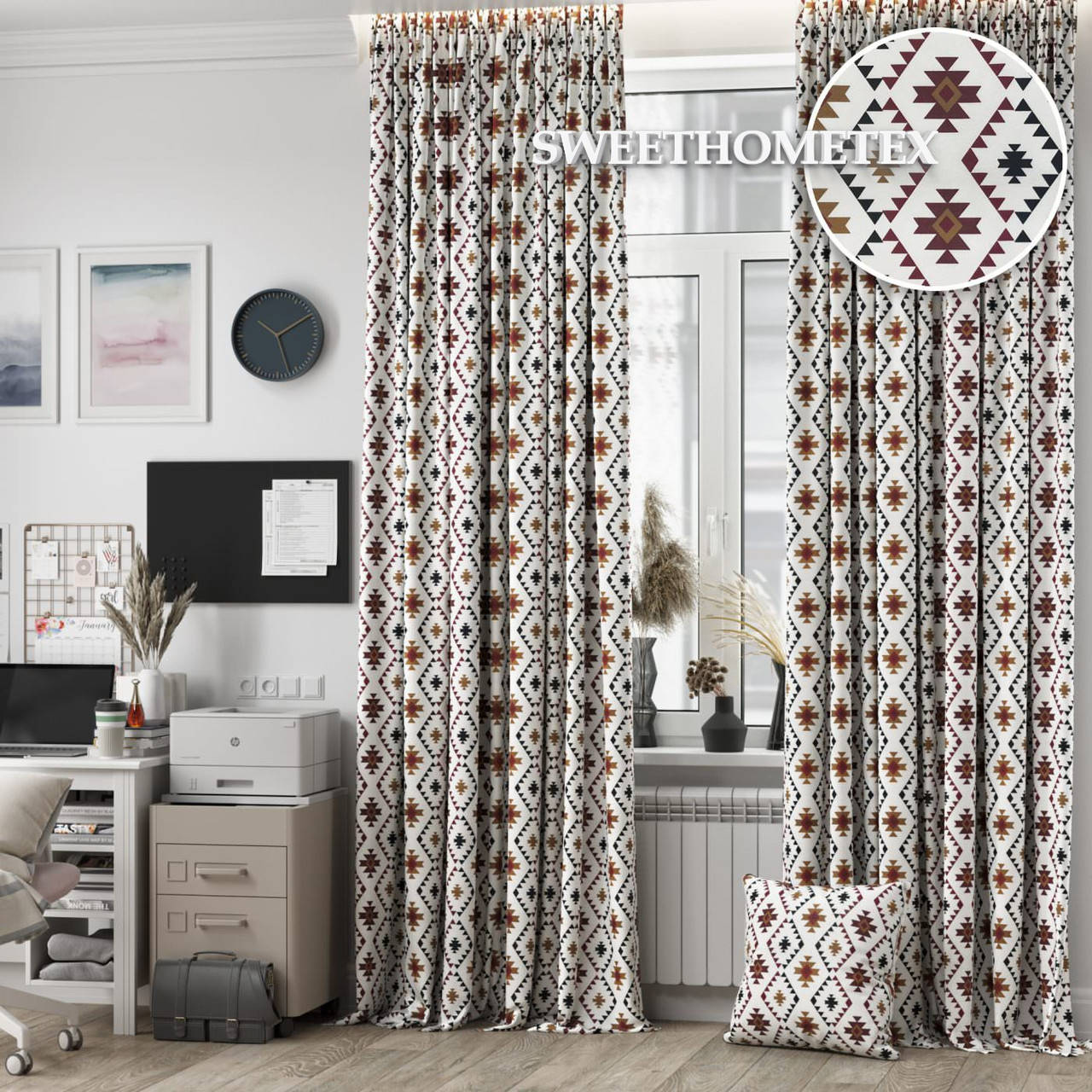 

Шторы комплект штор хлопок геометрия ромбы оранжевые шт 170*270 см, Оранжевый