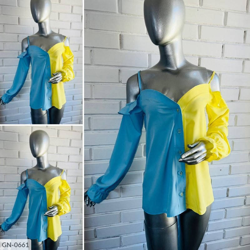 

Блузка жёлто-голубая женская ,размеры 42-44 и 46-48, GN-0661, Желтый