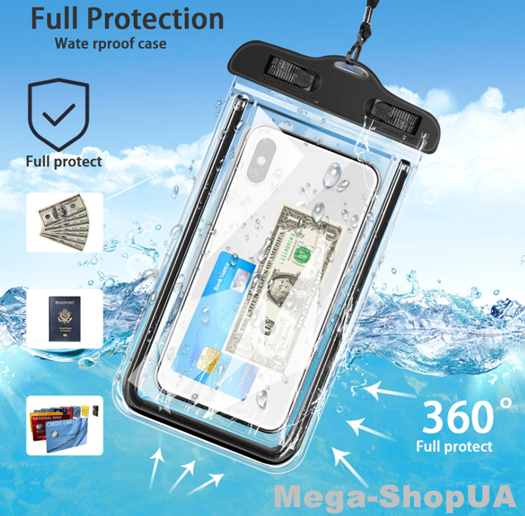 

Универсальный водонепроницаемый защитный чехол для телефона, смартфона, айфона, iphone, документов, ключей E2B, Черный