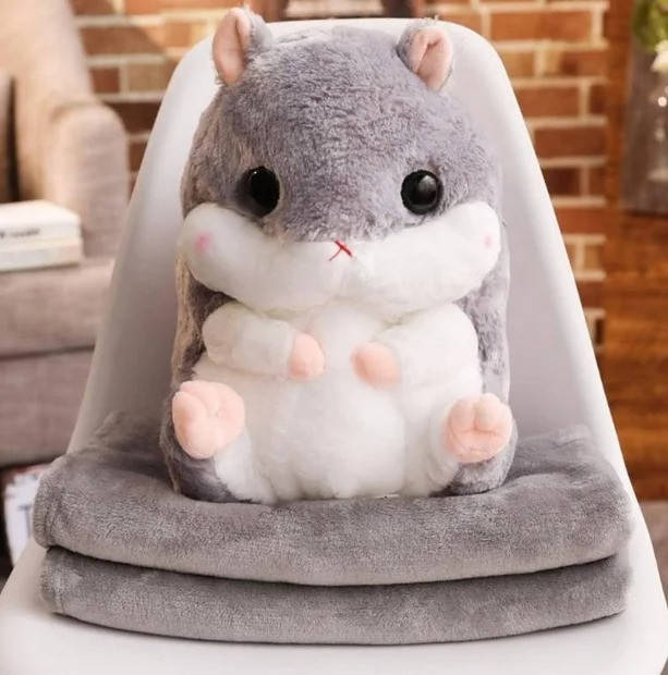 

Плед Игрушка, подушка, 3 в 1 Хомяк пушистый серый , мягкая игрушка с пледом внутри