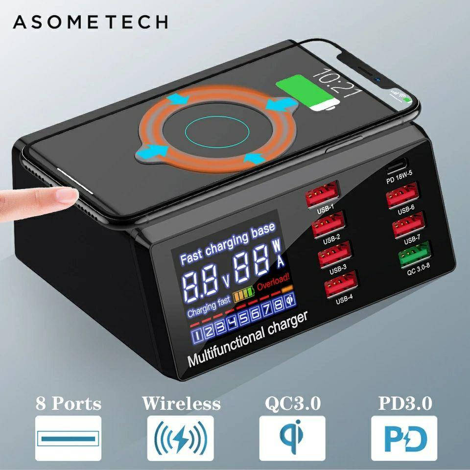 

Зарядное устройство Asometech Х9 USB Hub с 9 каналами зарядки, Черный