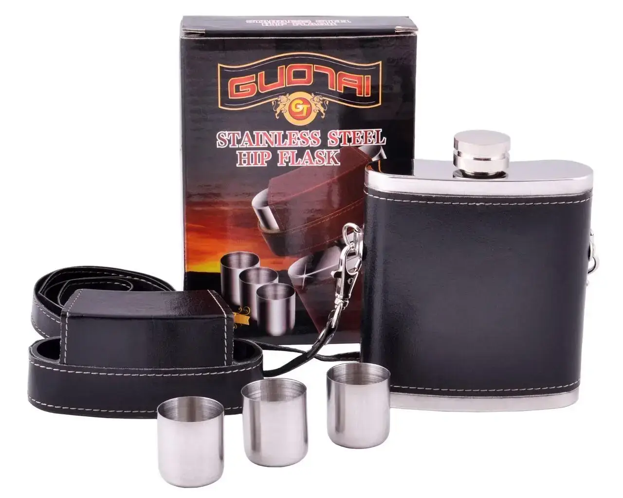 

Фляга походная из нержавеющей стали + 3 стопки №BZ-8