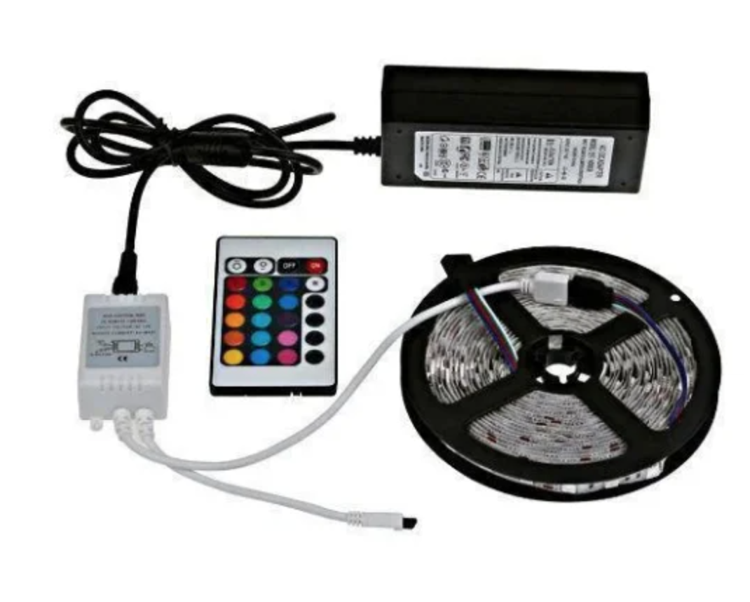 

Гибкая цветная LED светодиодная лента SMD 5050 RGB 5м с пультом и блоком питания