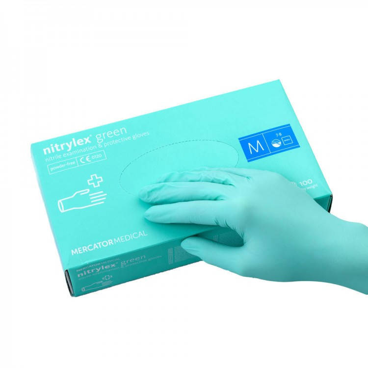 

Перчатки бирюзовые нитриловые неопудренные NITRYLEX® PF GREEN  (7-8, Зелёный