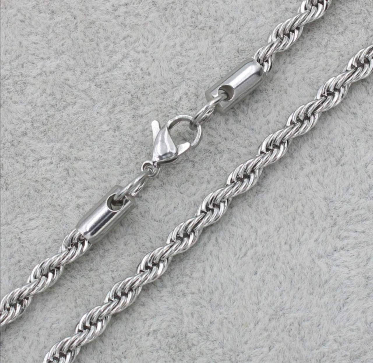 

Цепь мужская веревка Stainless Steel из медицинской нержавеющей стали длина 60 см ширина 2 мм цвет серебро