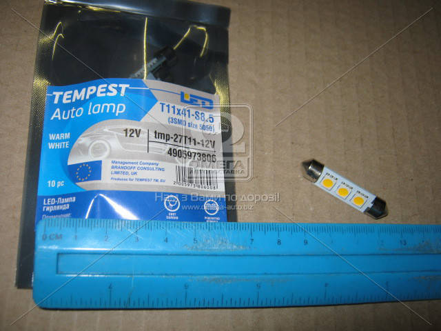 

Лампа LED софитная C5W 12V T11x41 S8 5 3 SMD size 5050 WARM WHITE TEMPEST 4905973806
