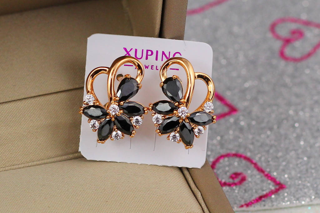 

Серьги Xuping Jewelry корзиночка с черными камнями 2 см золотистые