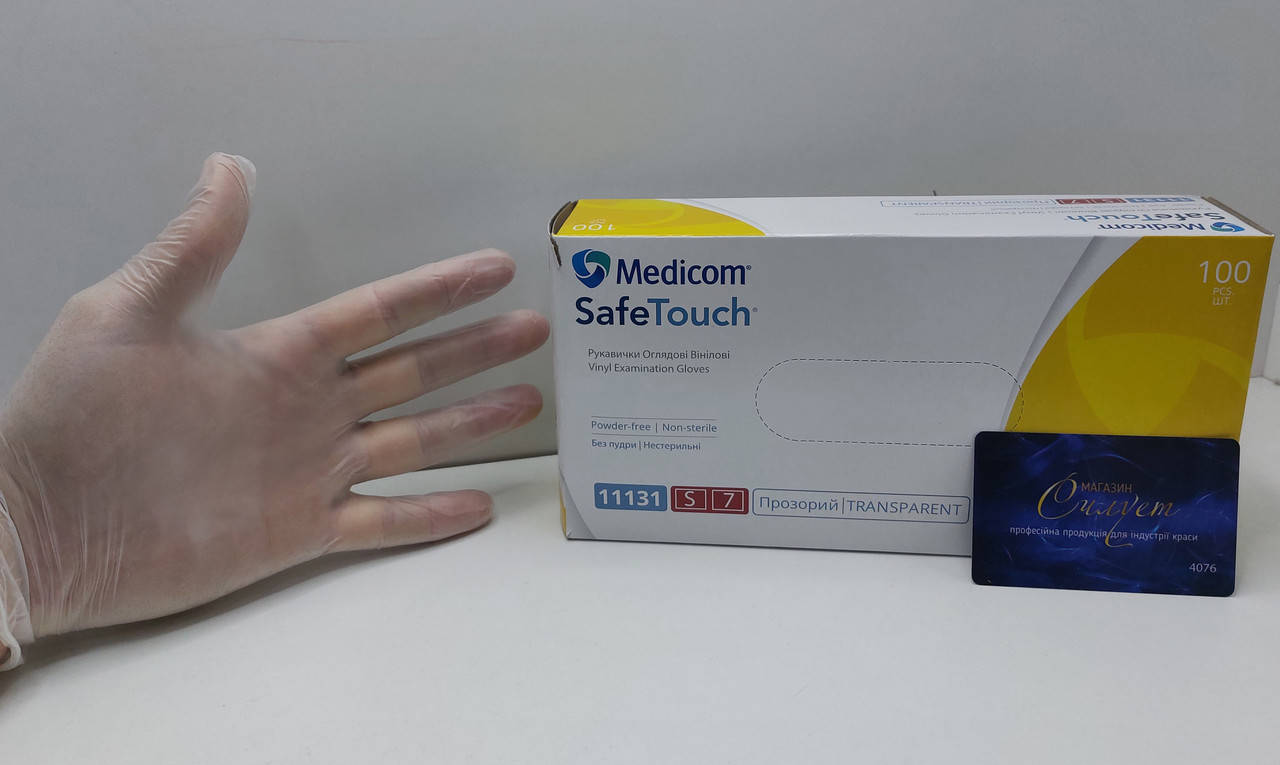 

Перчатки виниловые Medicom SafeTouch. 100 шт\уп. Нестерильные., Прозрачный