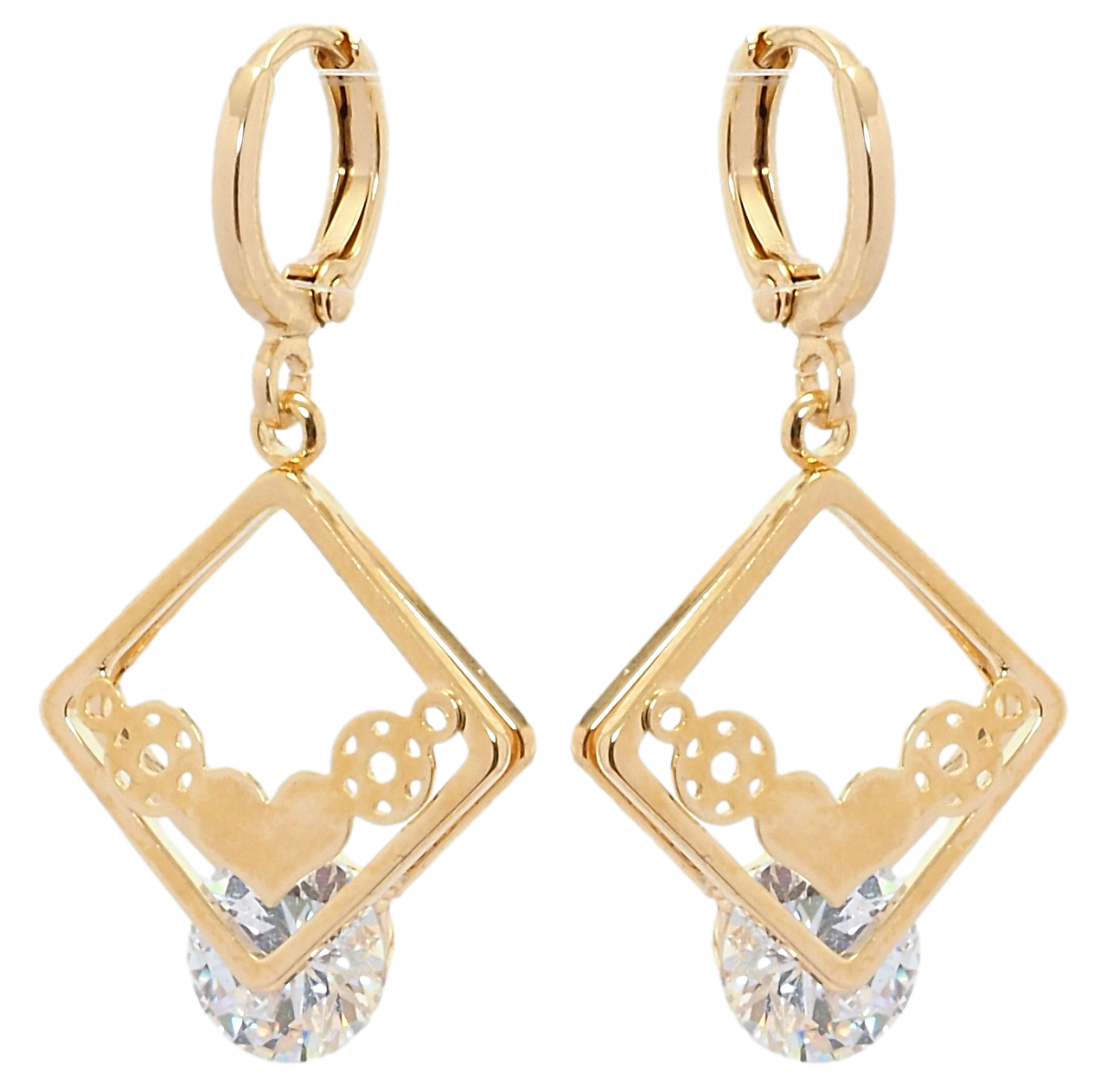

Серьги Xuping Позолота 18K подвески на колечках "Ромбы с сердечками и фианитами"