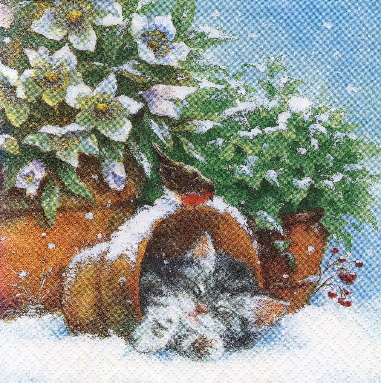 

Салфетка декупажная Котёнок в цветочном горшке 8299