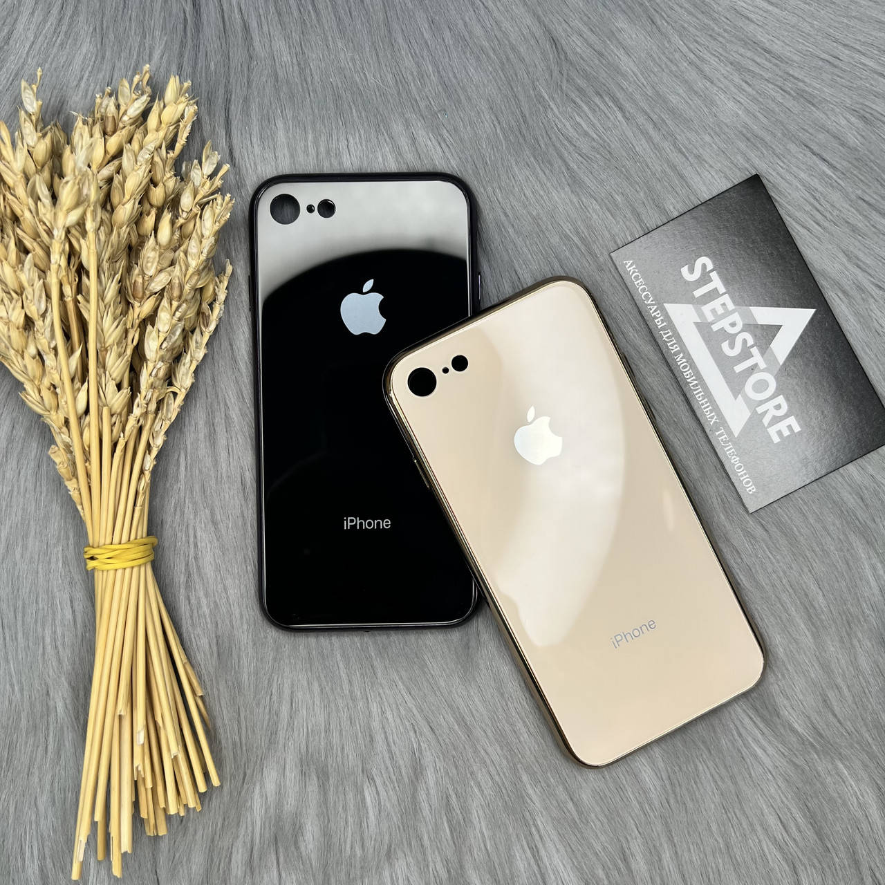 

Чехол Glass Case для Iphone 7 / 8 / SE 2 / 3 плюс стеклянный противоударный хромированый силиконовый ободок, Черный