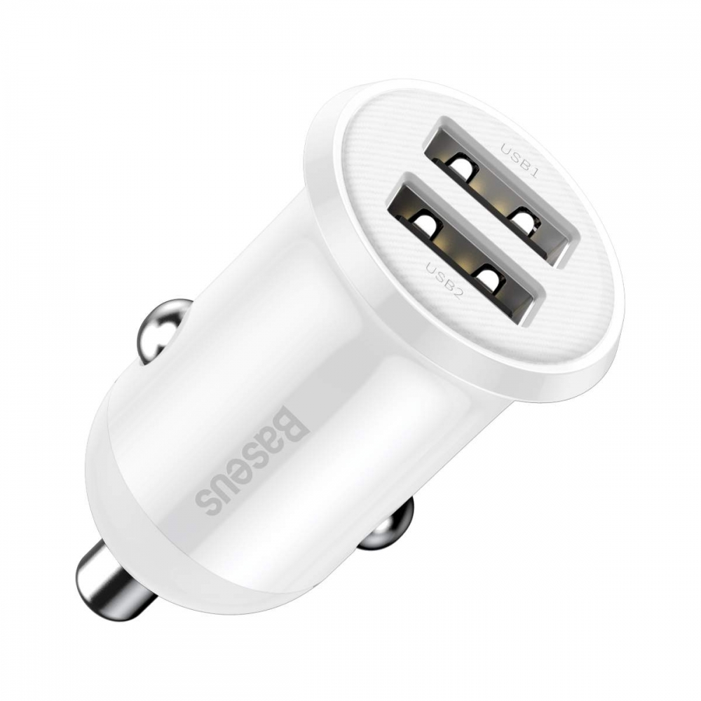 

Автомобільний зарядний пристрій в прикурювач (автозарядка) BASEUS Grain Pro Car Charger |2USB 4.8A| Білий