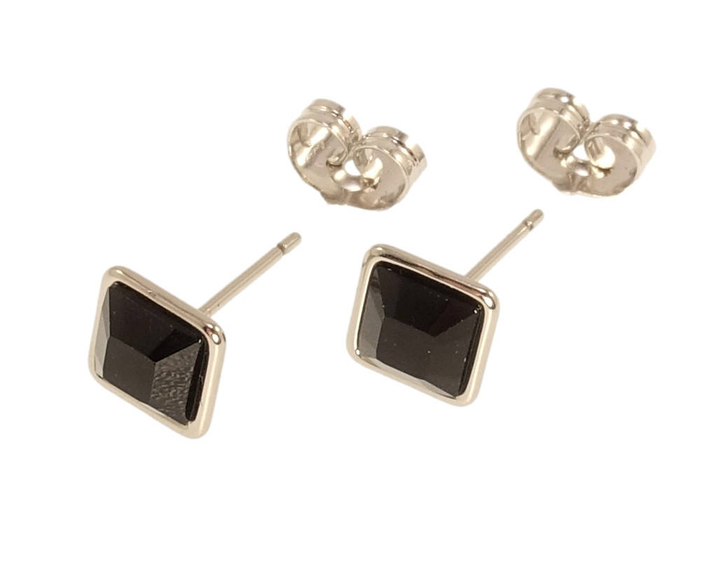 

Серьги Xuping Родий с кр-ми Swarovski гвоздики (пусеты) "Кристаллы Jet" 8х8мм