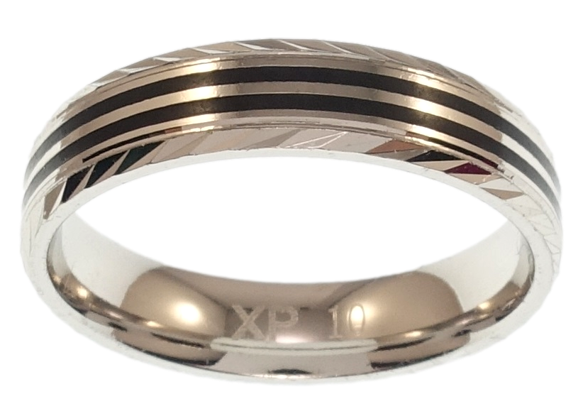 

Кольцо Xuping Родий "Обручальное шир.5мм черные полоски и узор насечками" р.20.5