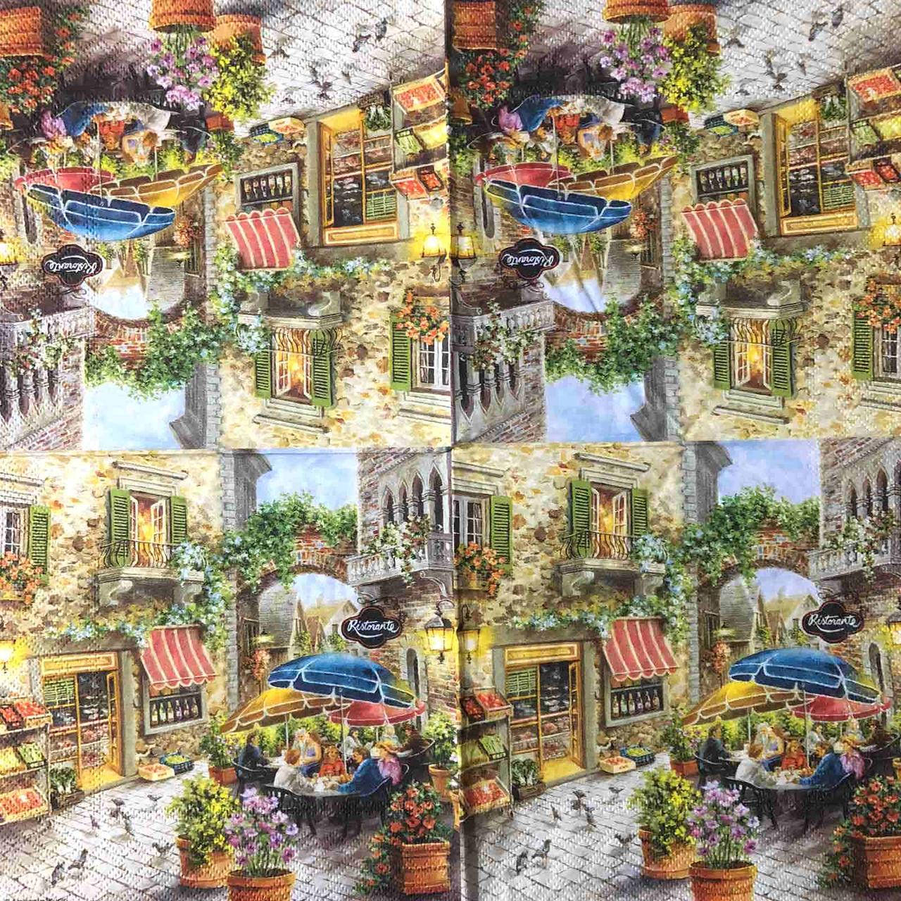 

Салфетка декупажная 33x33 см 16 " Винтаж Ретро Амстердам Цветы Магазины Дома Окна " Серветка для декупажу