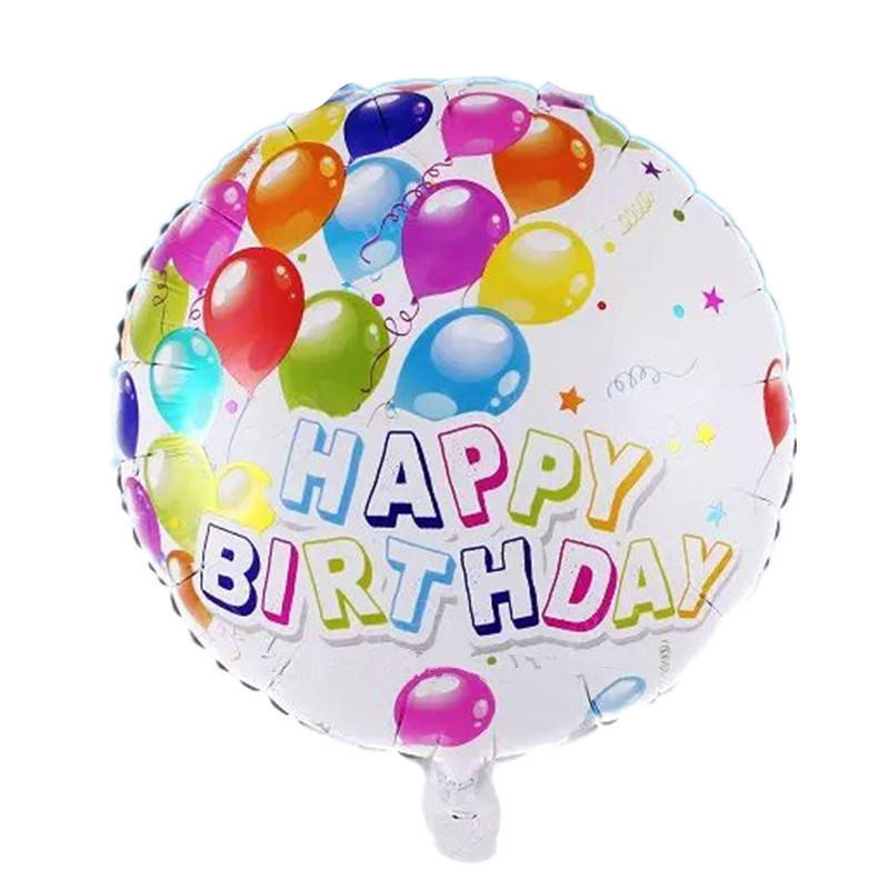 

Шар фольгированный круглый Happy Birthday белый с шариками (Китай)
