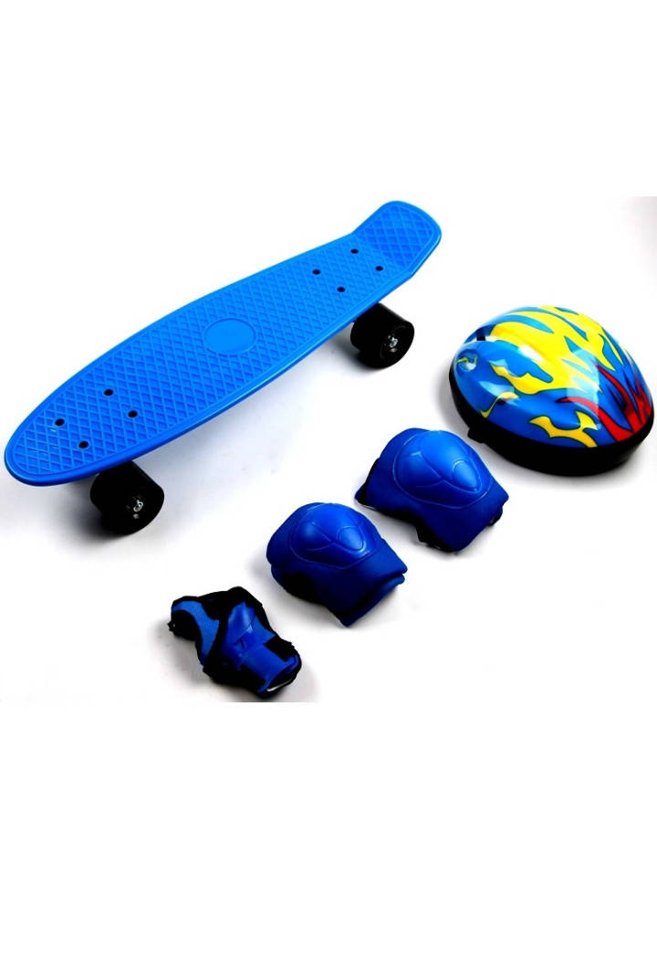 

Набор Пенниборд синий + защита , светящие колеса, Разные цвета