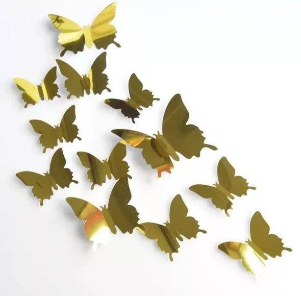 

Объемные 3D бабочки для декора золотые зеркальные (на скотче)