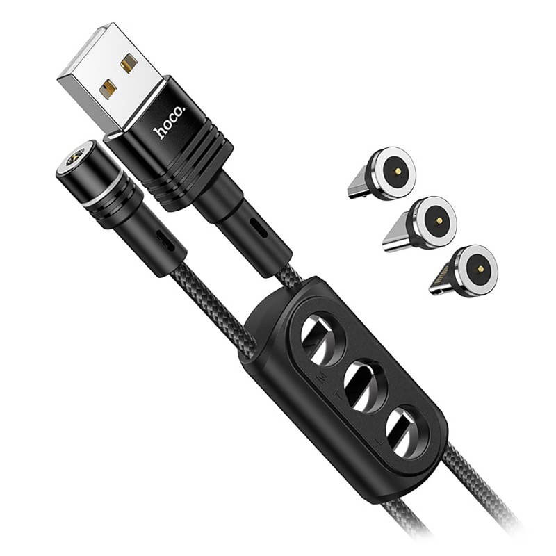 

Кабель USB - Lightning + Micro USB + Type-C Magnet HOCO 3 в 1, Черный