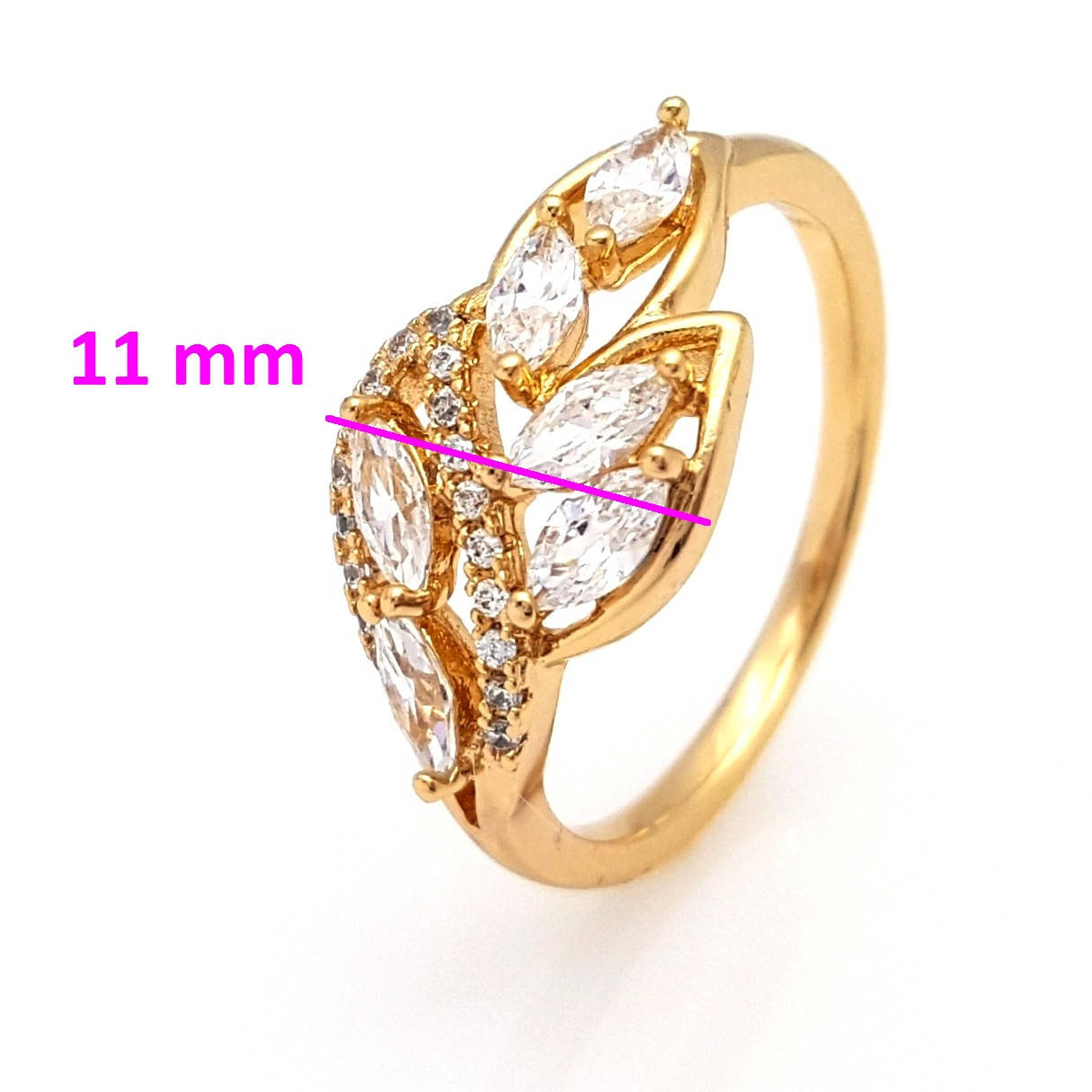 

Кольцо, Веточка с миндальным цирконием, p. 18,5, позолота Xuping, 18К
