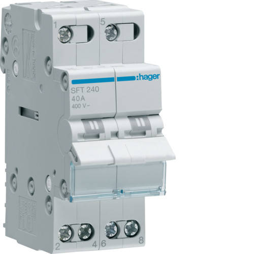 

Hager SFT 240 перемикач трьохпозиційний (введення резерву) I-0-II 2P 40A 230VAC