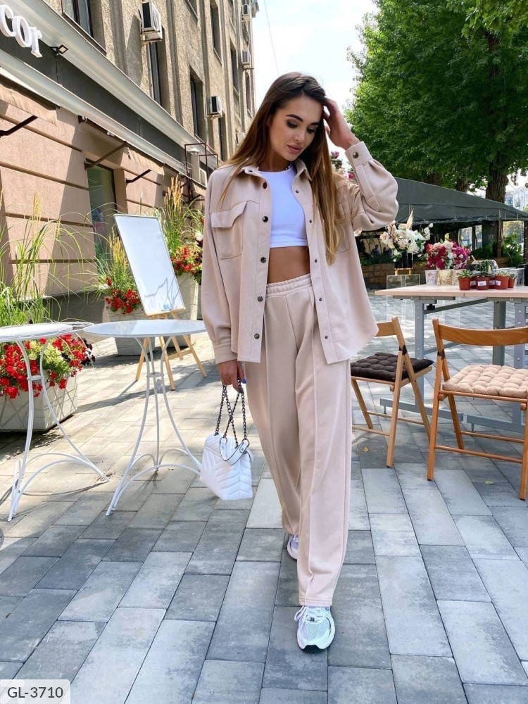 

Женский прогулочный костюм двойка ( рубашка + брюки ) , ткань: турецкая двунить GL-3712