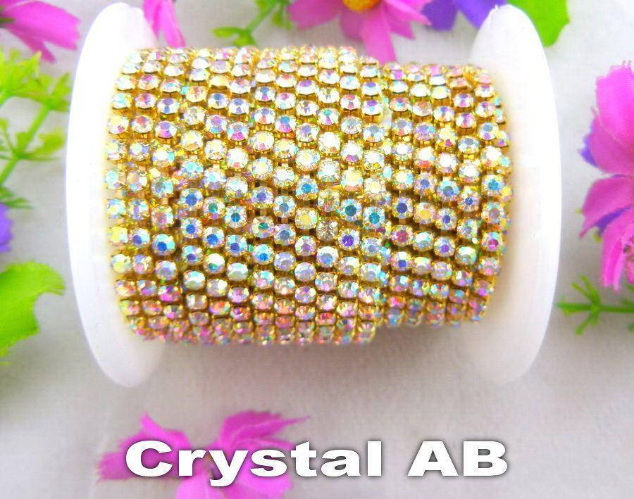 

Стразовая цепь Плотная. SS18 Crystal АВ - Золото. Цена за 0,5м