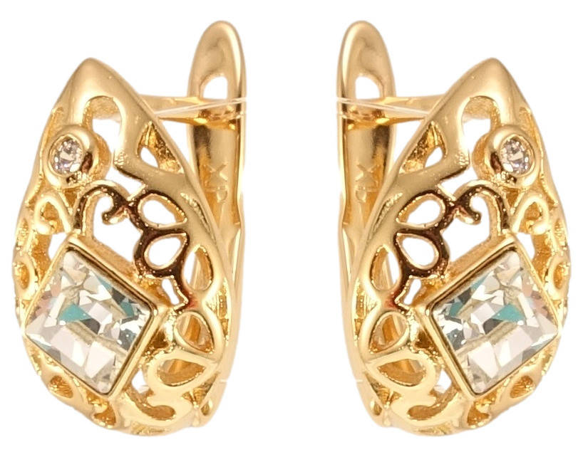 

Серьги Xuping Позолота 18K с кр-ми Swarovski английский замок "Ажурные капельки с кристаллом Clear"