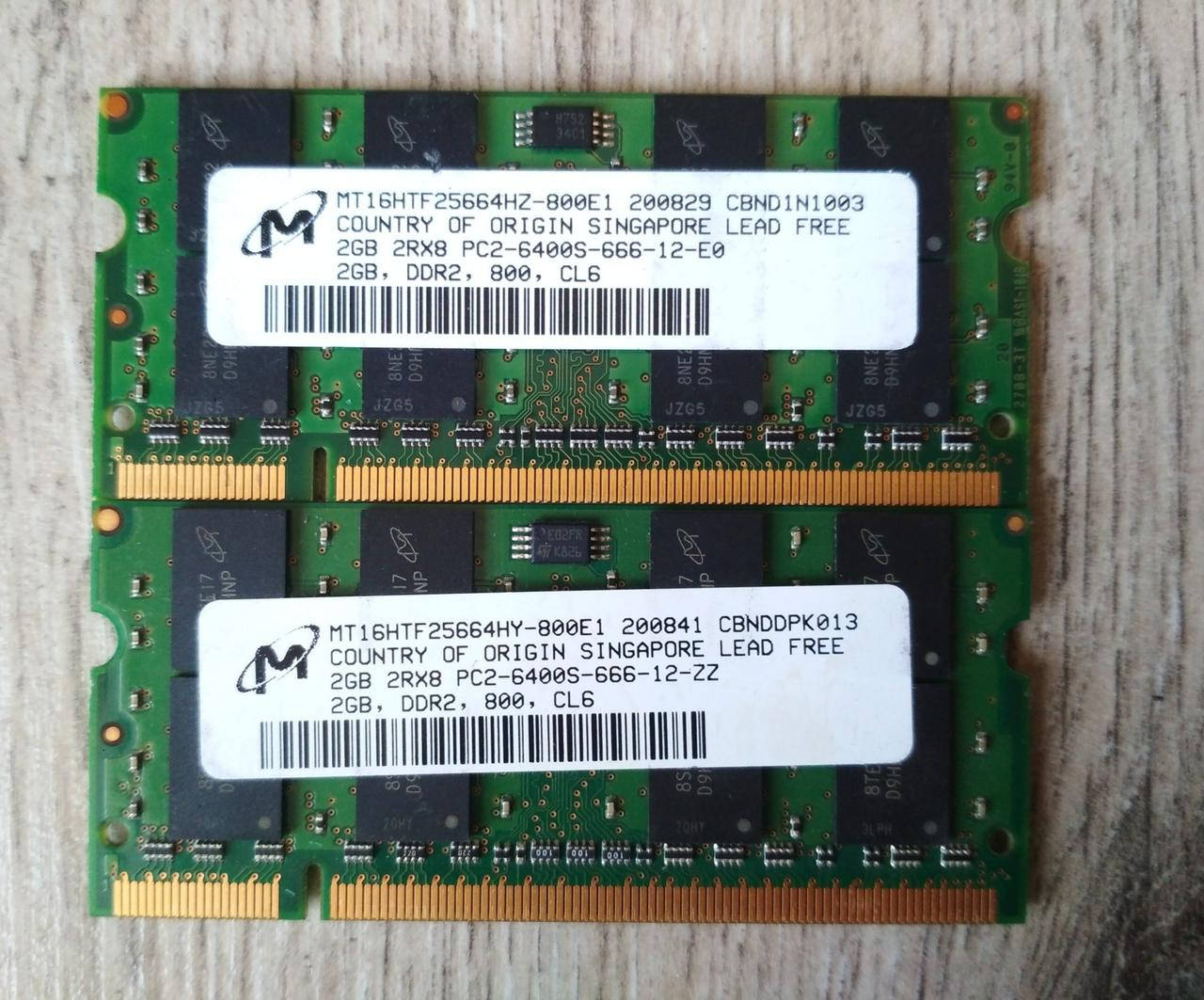 

Для ноутбука 4GB 2*2GB DDR2 800MHz Micron PC2 6400S 2Rx8 RAM Оперативная память