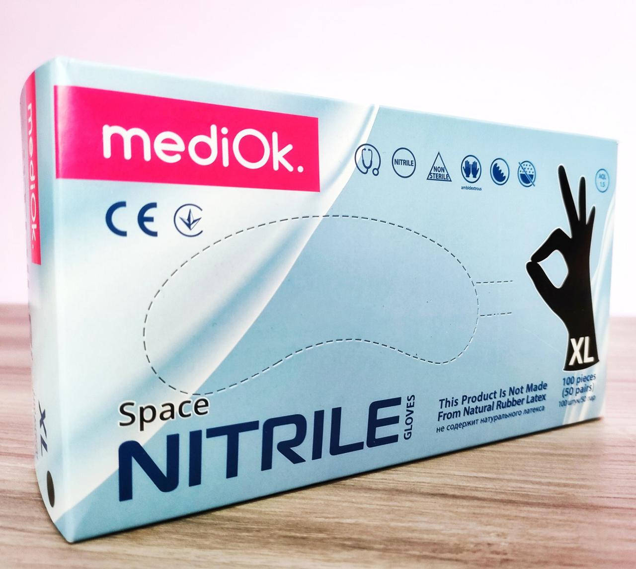 

Перчатки нитриловые неопудренные mediOk Черные ХL, Черный