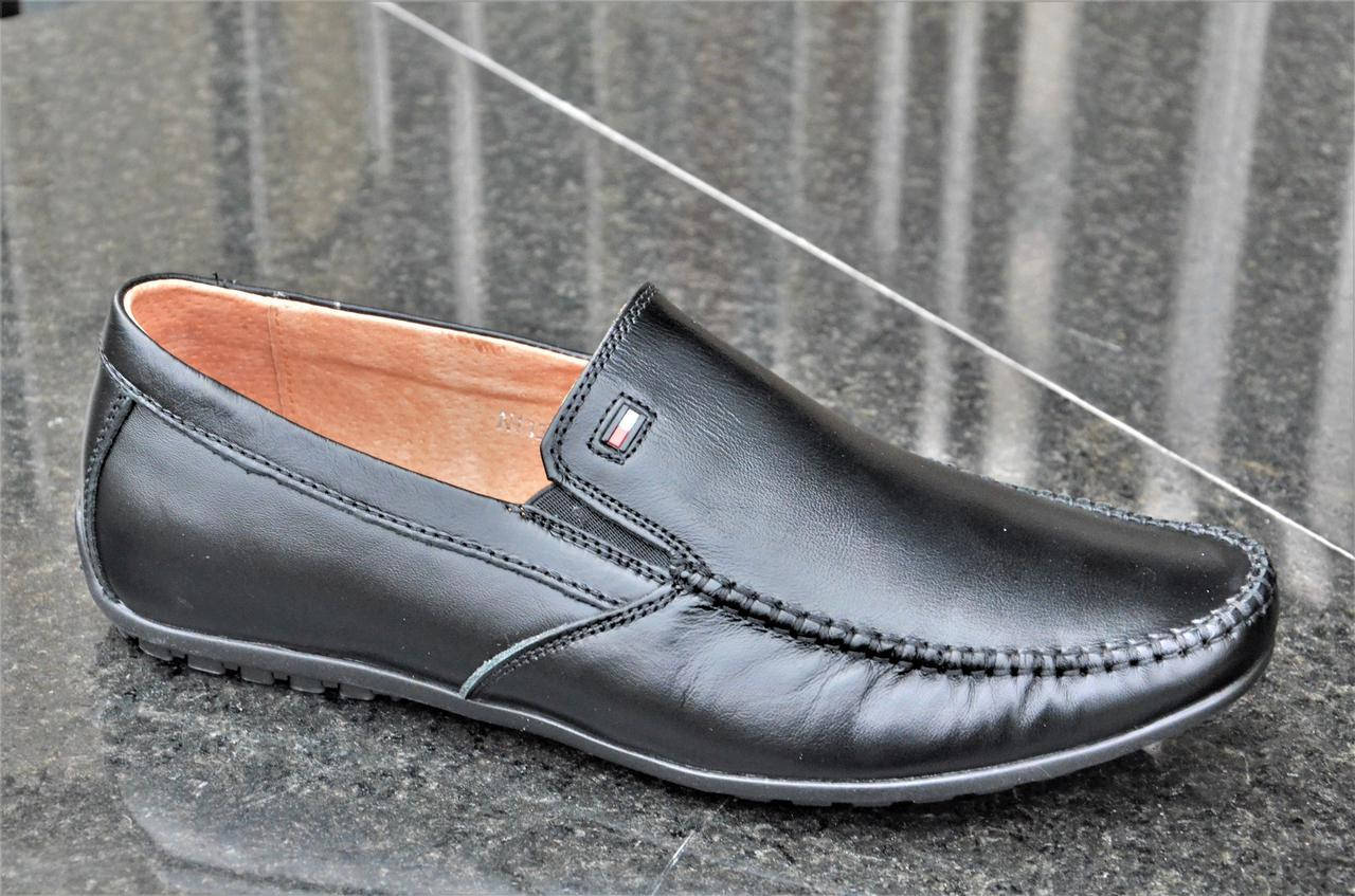 

Мужские туфли мокасины черные натуральная кожа популярные удобные (Код: 1126), Черный