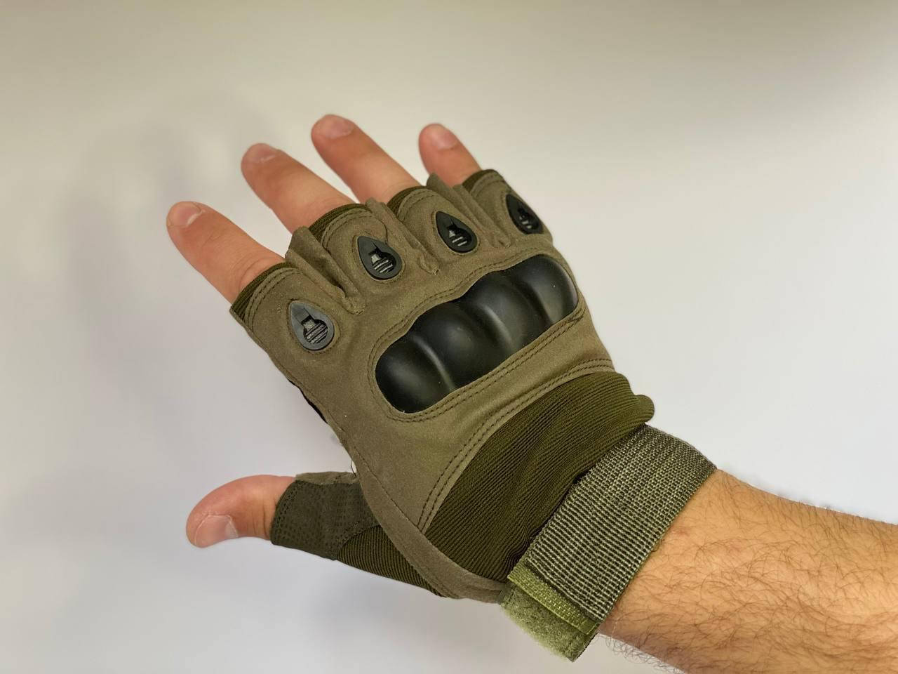 

Перчатки без пальцев штурмовые тактические Oakley Олива