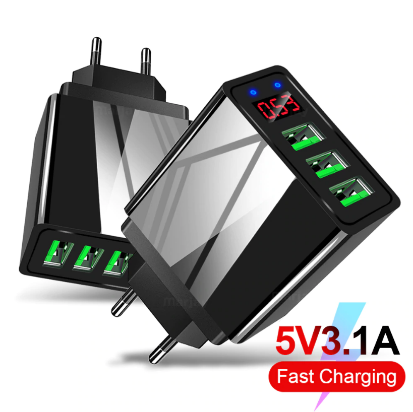 

Сетевое зарядное устройство 3 port USB / LED зарядный блок блочок зарядка для телефона смартфона D5574B, Черный