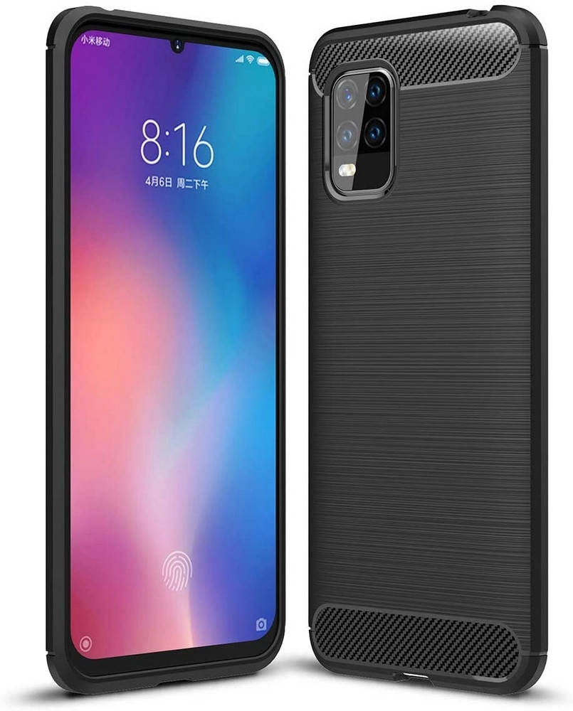 

Чехол накладка Xiaomi Mi 10 Lite Carbon Rugged Черный