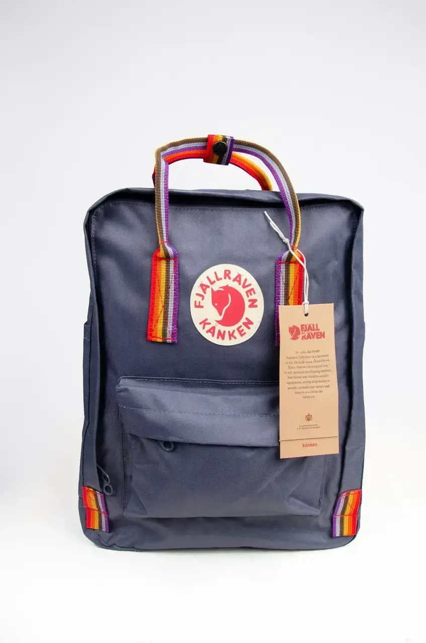 

Рюкзак Fjallraven Kanken Classic Rainbow 16л Топ качество с радужными ручками, Серый
