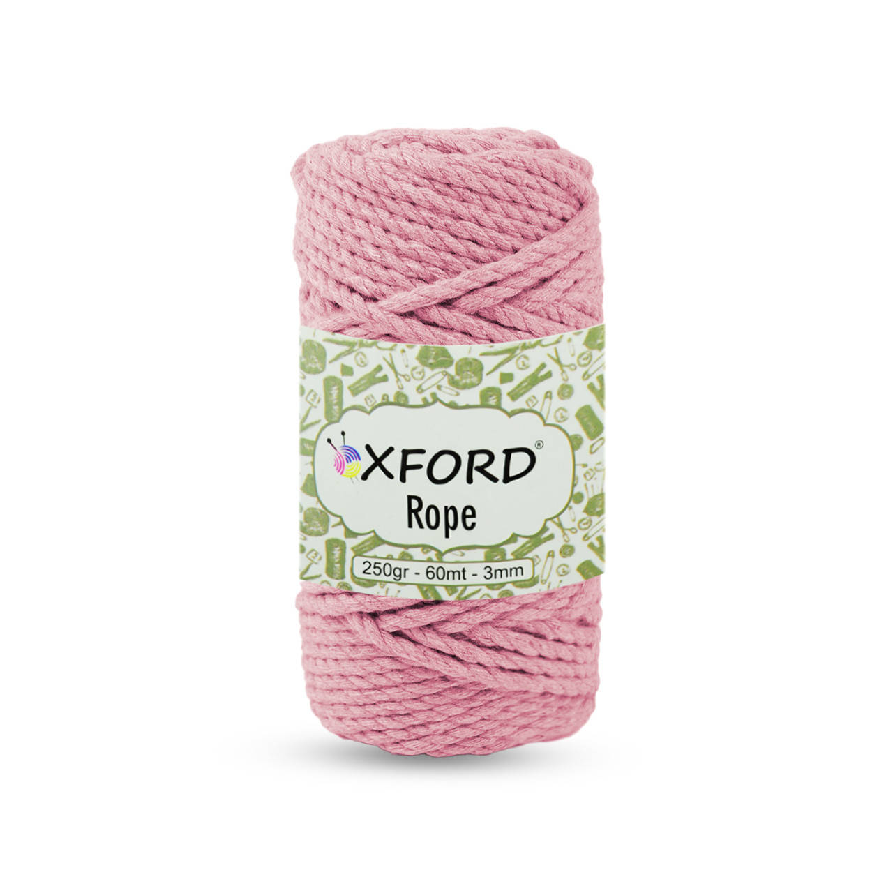 

Бавовняний шнур макраме кручений ОXford Rope. Рожева пудра. 250 м, 60 м, 3 мм, Розовый