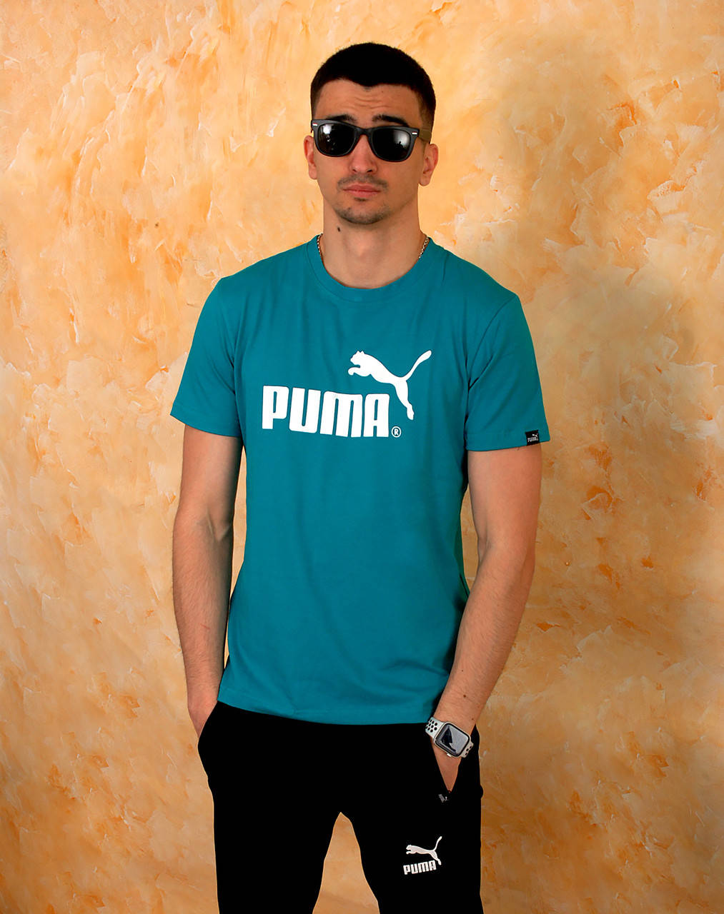 

Трикотажная спортивная летняя мужская футболка PUMA бирюзовый цвет M