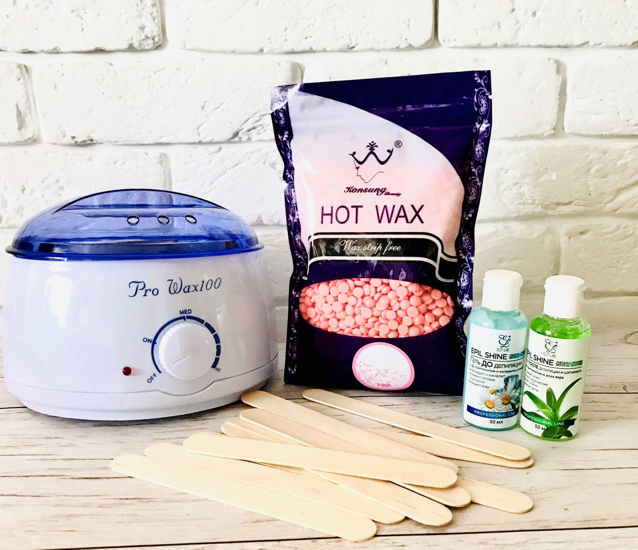 

Набор для домашней восковой депиляции горячим пленочным воском Konsung beauty 300 г с 2 гелями 50 мл Elit Lab