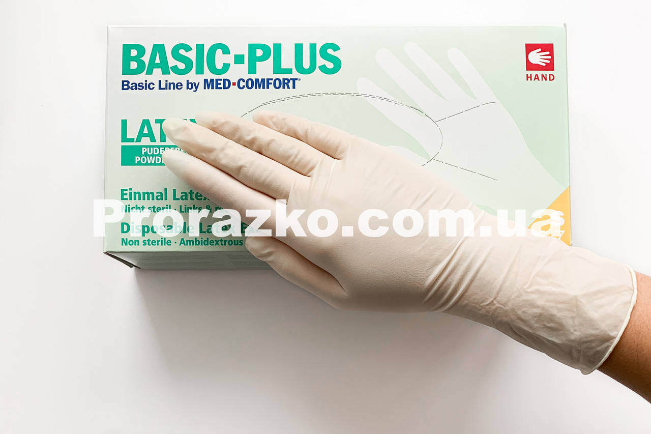 

Перчатки латексные смотровые AMPri Latex BASIC PLUS, неопудренные, , 100 шт, Белый
