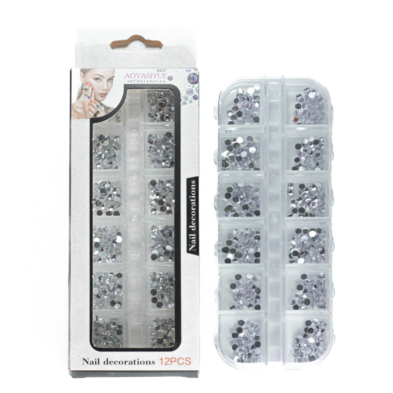 

Стразы для маникюра Aoyasiyue Nail Decoration асорти в пластиковой упаковке 12 шт № 6 Серебристые, Разные цвета