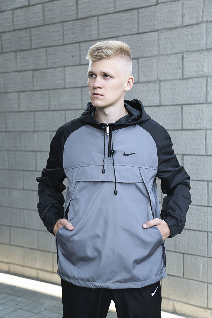 

Анорак Nike House Мужской Черный Серый найк ветровка осенняя весенняя летняя спортивная