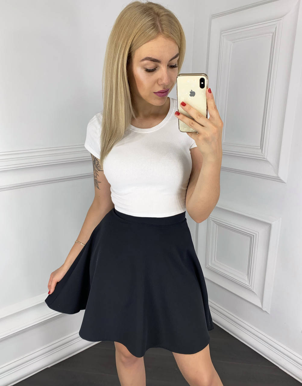 

Юбка женская полусолнце клеш черная, L-46 размер, Черный