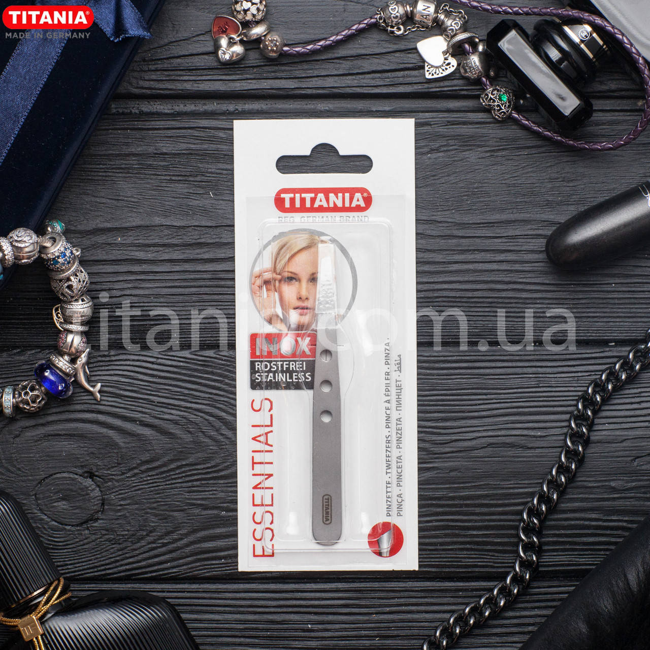 

Пинцет косметический скошенный из нержавеющей стали INOX TITANIA art.1090/61 B