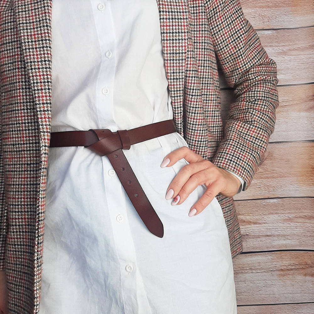 

Ремень-узел женский кожаный без пряжки SF-258 коричневый (125 см)