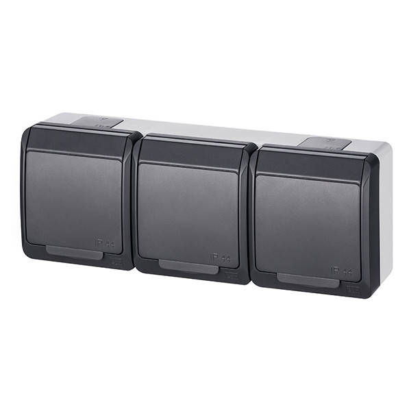

Розетка с крышкой тройная Elektro-Plast Hermes IP44 c з/к 16А антрацит (0326-07)