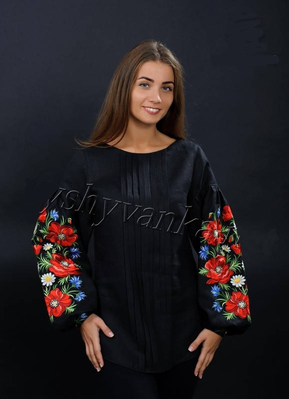

Вишукана жіноча вишиванка Маки чорна