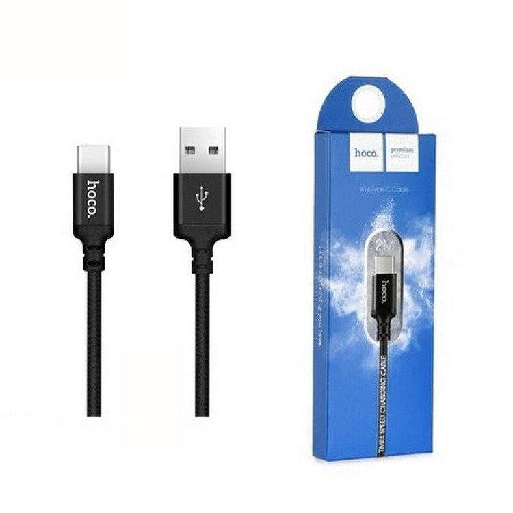 

Кабель usb Type-C hoco X-14 2м черный с оплеткой
