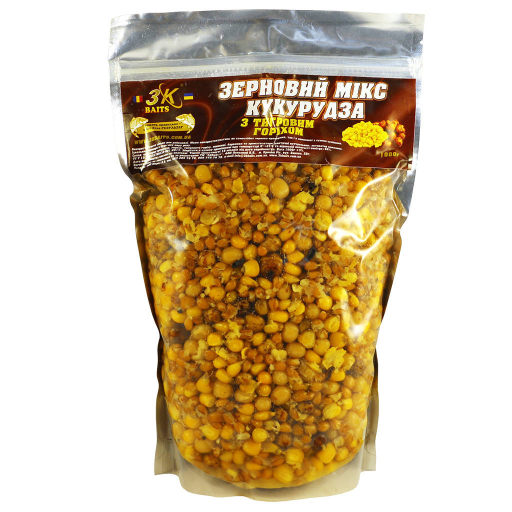 

Прикормка 3k Baits Зерновой микс Кукуруза 500г Тигровый орех
